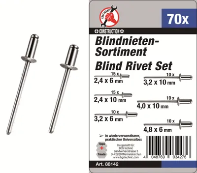 Produktbild von KRAFTMANN 88142 Blindnieten-Sortiment 70-tlg.
