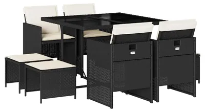 Produktbild von vidaXL 9-tlg. Garten-Essgruppe mit Kissen Schwarz Poly Rattan