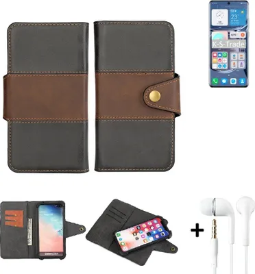 Produktbild von K-S-Trade Handyhülle Schutzhülle Bookstyle Wallet-Case kompatibel mit Huawei P50 Pro SD888 + earphones Bumper rundumschutz schwarz-braun 1x