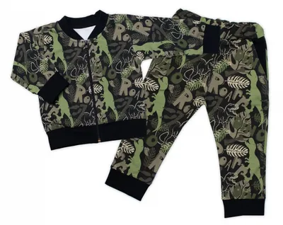 Productafbeelding van Stijlvolle katoenen joggingpak G-baby, Dino - khaki/zwart