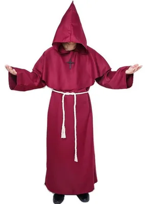 Immagine prodotto di Costume da monaco con cappuccio, stile medievale, da uomo, colore rosso, taglia M, composto da 3 pezzi
