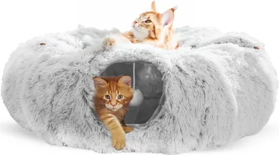 Productafbeelding van Kattentunnel XXL - 90 cm - pluche speeltunnel met slaapplaats en speelbal - opvouwbaar