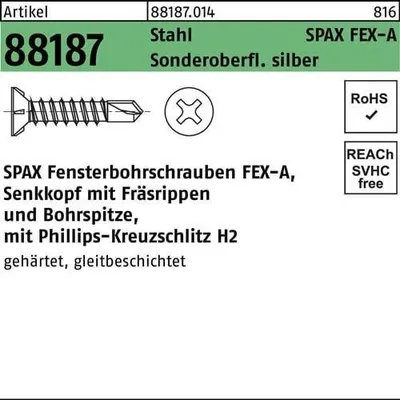 Produktbild von Fensterbohrschraube R 88187 Seko m.Kreuzschlitz-PH 3,9 x 32 -H Stahl Sonderoberflche silber