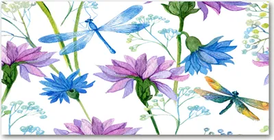 Produktbild von Tulup Glas-Bild -140x70- Wandkunst Dekorative Wand für Küche & Wohnzimmer - Blumen & Pflanzen - Blumen Libellen - Mehrfarbig