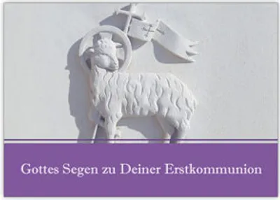 Produktbild von Christliche Kommunions Glückwunsch Karte mit Lamm: Gottes Segen zu Deiner Erstkommunion