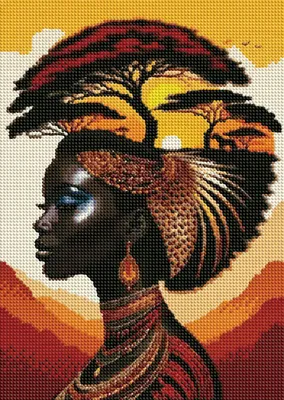 Produktbild von Diamantmosaik-Set "Diamantfrau, Savanne", 30x40 cm