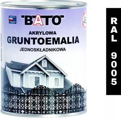 Zdjęcie produktu dla Gruntoemalia akrylowa jednoskładnikowa farba BATO RAL 9005 CZARNA 0,8L