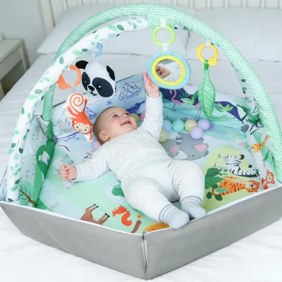 Image de Tapis d'éveil interactif Piscine à balles Tapis d'éveil avec arche, 6 jouets sensoriels et 18 balles