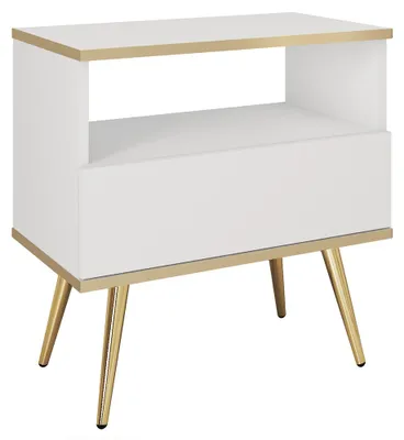 Produktbild von Schlafzimmer Nachttisch mit 54 cm Breite in Weiß, 1 Schublade & goldfarbenen Füßen - OLOVO-160