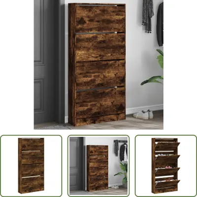 Obrázok produktu pre The Living Store Skriňa na topánky so 4 chlopňami, údený dub 80x21x163,5 cm