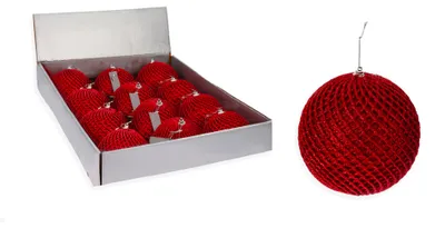 Produktbild von 12er-Set Weihnachtskugeln mit Netzdekor rot, 10 cm