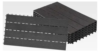 Produktbild von 6 Terrassenfliesen WPC 30x60cm - Balkonfliesen Garten Klickfliese in Holzoptik Bodenbelag mit Drainage (6 Stück 30x60cm - 1m², Anthrazit)