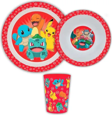 Produktbild von Pokemon Pikachu und Freunde Kinder 3 teiliges Set Teller und Schüssel und Becher