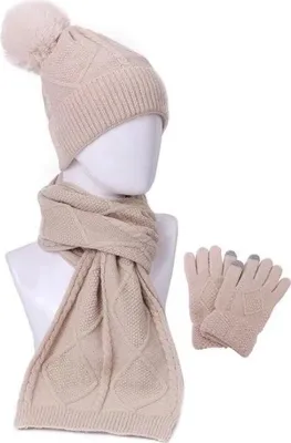 Produktbild von Stricken Mütze,Schal und Handschuh Set Frauen Männer Mädchen Uni Strickmütze ​erdicken Schal Handschuh Hut