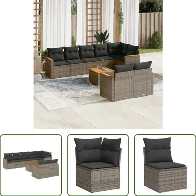 Produktbild von The Living Store 9-tlg. Garten-Sofagarnitur mit Kissen Grau Poly Rattan
