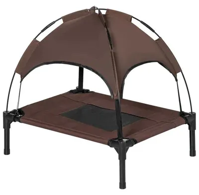 Image de Lit pour animaux de compagnie - Lit pour chien d'extérieur avec toit - Transat pliable - Canapé pour chien surélevé - Tissu en filet - Vert armée