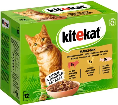 Produktbild von Kitekat Portionsbeutel Multipack Markt-Mix in Gelee (12x85g Packung)
