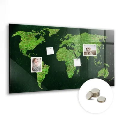 Produktbild von Dekorative Magnettafel 120x60 cm - Magnetwand - für Fotos, Karten und Notizen - Fotowand - Memoboard - Magnetpinnwand - Wanddekoration - Grasige Weltkarte