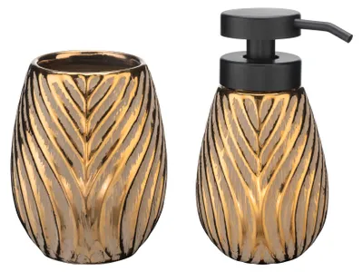 Produktbild von WENKO Bad-Accessoire Set Mod. Idro Gold, 2-tlg., Seifenspender und Zahnputzbecher