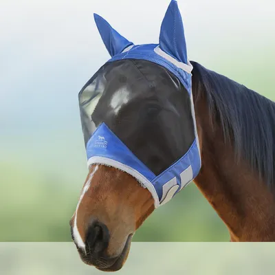 Imagen del producto de Máscara para mosquitos para caballos, de forma anatómica, talla L, color aguamarina, para un confort óptimo