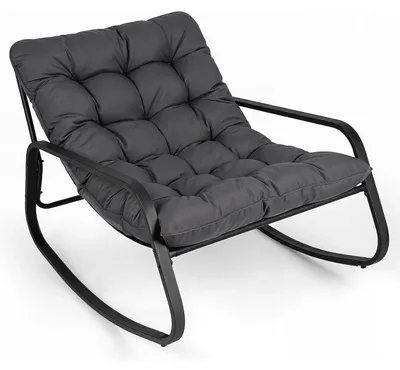 Immagine prodotto di KOMFOTTEU, poltrona a dondolo da esterno, poltrona relax con cuscino rimovibile e ampia seduta, poltrona a dondolo ergonomica con capacità di carico fino a 205 kg, ideale per balconi e giardini, dimensioni: 91 x 120 x 78 cm