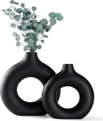 Image de CEMABT Handmade Vase Noir mat Céramique pour déco Lot de 2
