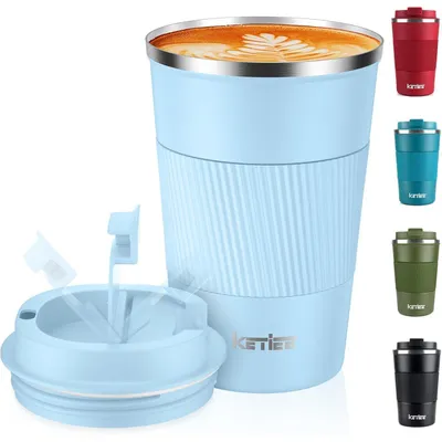 Productafbeelding van Thermobeker voor onderweg, 380 ml, dubbelwandig, lekvrij, hemelsblauw