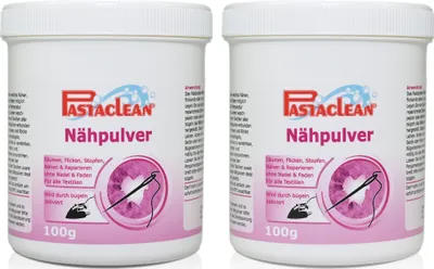 Produktbild von Pastaclean Nähpulver - Säumen, Flicken, Stopfen, Reparieren ohne Nadel und Faden, 2x 100g