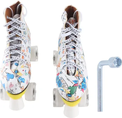 Produktbild von Double Row 4 Wheel Roller Skates Weiß Graffiti Rollschuhe Skating Schuhe für Kinder und Erwachsene 39
