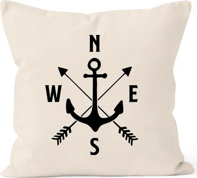 Produktbild von Maritimer Kissen-Bezug Anker Kompass Arrows Kissen-Hülle Deko-Kissen Baumwolle MoonWorks® natur unisize