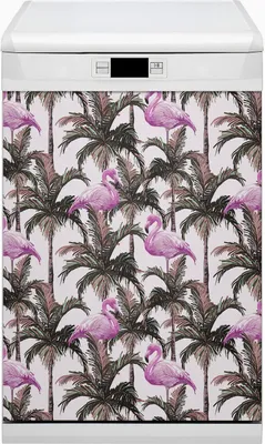 Produktbild von Magnete  Dekorative Magnet Folie für Geschirrspüler 45x80 cm Küche  - Flamingos in Palmen