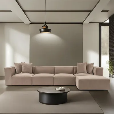 Immagine prodotto di Hanah Home, Sora (L1-O1-O1-1R-POUFFE ) - Cappucino, Ecksofa, 100 % Hainbuche, Cappuccino, 430 x 102 x 75 cm