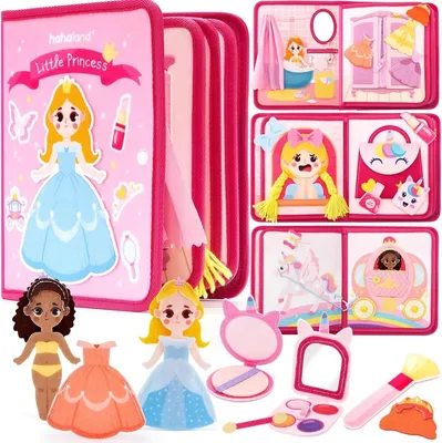 Productafbeelding van Druktebord "Prinses", sensorisch Montessori-activiteitenboek, reisspeelgoed voor meisjes van 1 tot 4 jaar, verkleedspel voor kinderen
