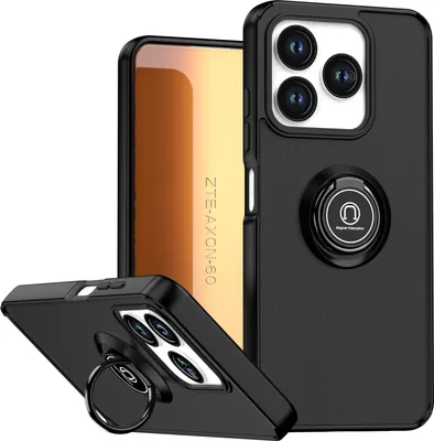 Immagine prodotto di Custodia per ZTE Axon 60 traslucida opaca in TPU con supporto ad anello e supporto Nero