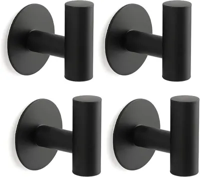 Produktbild von PolkaHome® Zelfklevende Handdoekhaken 4er Set – Wandhaken aus Edelstahl 304, Klebehaken ohne Bohren, Matt Schwarz, für Bad, Küche &
