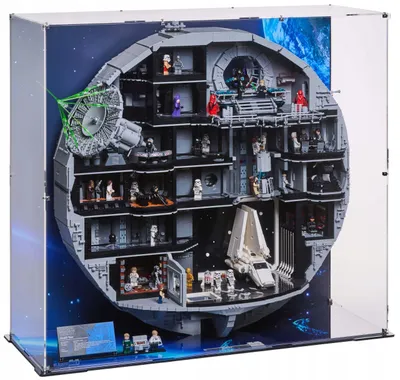 Produktbild von Blacked Brick Vitrine mit bedruckter Rückwand für LEGO® 75419 Star Wars – Todesstern