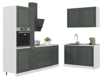 Produktbild von Küchenzeile Vicco Fame-Line Grün-Gold Landhaus/Weiß 220 x 120 cm, AP Marmor, Model 65017