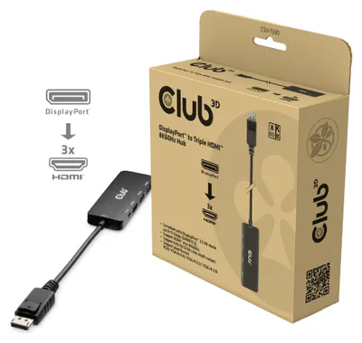Productafbeelding van Club 3D CSV-7330 Club3D Adapter DisplayPort 2.1 > 3x HDMI 2.1   8K60Hz retail