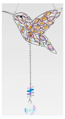 Produktbild von Kolibri-Sonnenfänger aus Strass-Kristallen, hängendes Ornament, Fensterdekoration für Innen- und Außenbereiche, Haus, Garten, Partydekoration