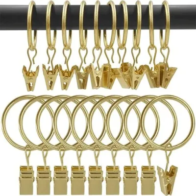 Produktbild von 30 Stück Vorhangringe, Golden Vorhang Clips Ringe, Rostfrei Gardinenhaken Vorhang Hängend Ringe, Vorhanghaken Gardinenringe mit Ösen von Gardinen (32 mm Innen) für Tür Fenster Duschvorhang