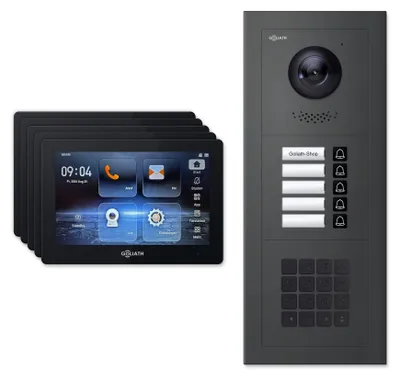 Produktbild von Goliath Premium 2-Draht GL-HB520A.2 Video-Türsprechanlage, 5 Familien, 5× 7 Zoll Schwarz, Anthrazit, Unterputz