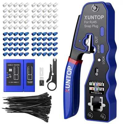 Obrázok produktu pre Sada nástrojov na spracovanie sieťových káblov RJ45 CAT5/CAT6/CAT6A, 7 v 1, vrátane 50 konektorov RJ45