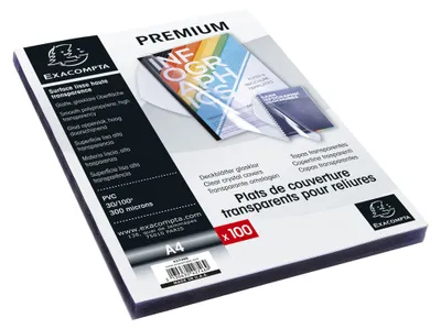 Obrázek produktu pro PVC obal, hladký, formát A4, průhledný, Exacompta, 100 kusů
