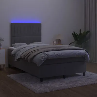 Imagen del producto de Cama con somier y colchón Living Store, color gris oscuro, con iluminación LED, dimensiones 120x200 cm, tapizada en terciopelo