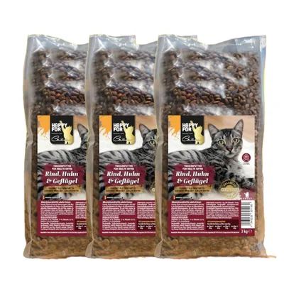 Produktbild von HAPPY FOR Cats Premium Katzenfutter mit Rind, Huhn und Geflügel 3 x 3kg