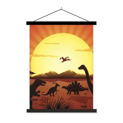 Produktbild von MuchoWow® Textilposter Dino - Sonne - Natur - Zeichnung - Kinder - Jungen 90x120 cm mit schwarzem Rahmen - Dekoration