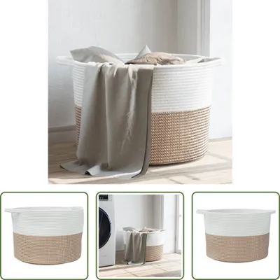 Immagine prodotto di The Living Store Cesto portabiancheria marrone e bianco Ø55x36 cm in cotone