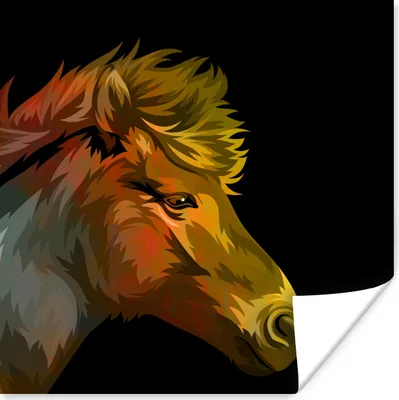 Produktbild von MuchoWow® Poster Pferd - Gelb - Rot - Mädchen - Kinder - Mädchen 50x50 cm - Wohnzimmerdekoration