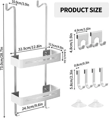 Obrázek produktu pro Držák na sprchové závěsy bez vrtání, stříbrný, pro skleněné sprchové dveře, s 6 háčky – ideální pro šampon a sprchový gel v koupelně