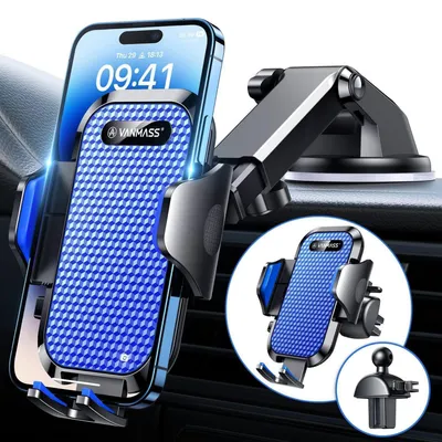 Image de Support de téléphone pour voiture 3 en 1, ventouse, compatible avec les bouches d'aération, couleur bleue, universel, compatible avec iPhone, Samsung, Huawei